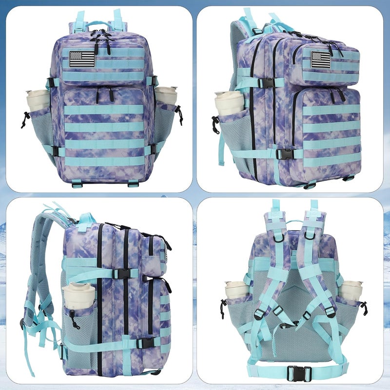 Lovelinks21 45L Tactical Assault Backpack 3 day assault pack with Molle Waterproof backpack Rucksack for Tactical Backpacks (Blue Tie-Dye) - Image 4